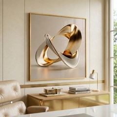 QUADRO 3D 052 OBJETO DOURADO C/V 80 cm x 80 cm