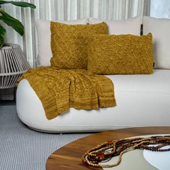 ALMOFADA TRICOT PREMIUM ARAN AMARELO ACAFRAO 35 cm x 55 cm