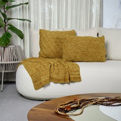 ALMOFADA TRICOT PREMIUM ARAN AMARELO ACAFRAO 50 cm x 50 cm