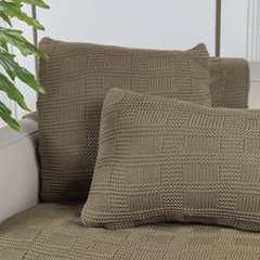 ALMOFADA TRICOT QUADRIS BEGE CAMELO 50 cm x 50 cm