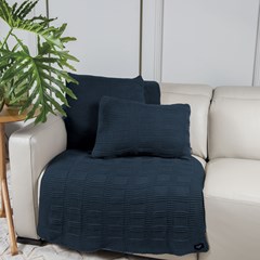 ALMOFADA TRICOT QUADRIS AZUL PROFUNDO 35 cm x 55 cm