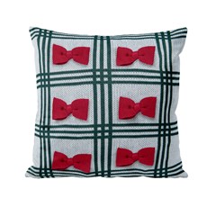 ALMOFADA TRICOT XADREZ COM APLICACAO DE LACOS 50 cm x 50 cm
