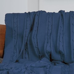 MANTA TRICOT TRESSE COM TASSEL AZUL PROFUNDO 0,90 m x 1,80 m