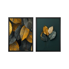 QUADRO FOLHAS 012 DOURADO DUPLA S/V 50 cm x 70 cm