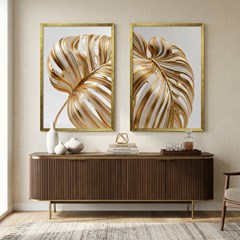 QUADRO FLORAL 010 COSTELA DE ADAO DOURADO DUPLA S/V 60 cm x 90 cm