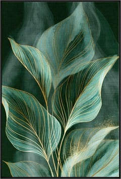 QUADRO TELA FLORAL 013 VERDE PRETO C/ MOLDURA 80 cm x 120 cm