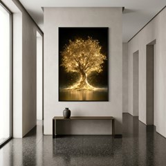 QUADRO TELA FLORAL 014 DOURADO PRETO C/ MOLDURA 80 cm x 120 cm