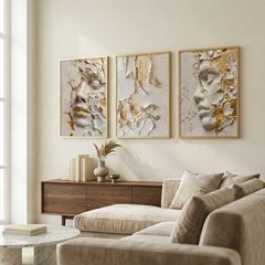 QUADRO 3D 026 FIGURATIVO DOURADA TRIO S/V 50 cm x 70 cm