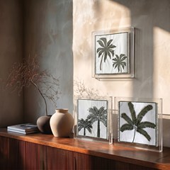 QUADRO 3D 033 COQUEIROS C/ BORDADO E ACRILICO 30 cm x 30 cm
