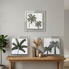 QUADRO 3D 034 COQUEIROS FRANJAS C/ BORDADO E ACRILICO 30 cm x 30 cm
